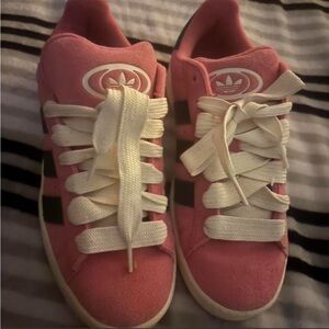 adidas Women's Pink Suede Sneakers with Cream Laces